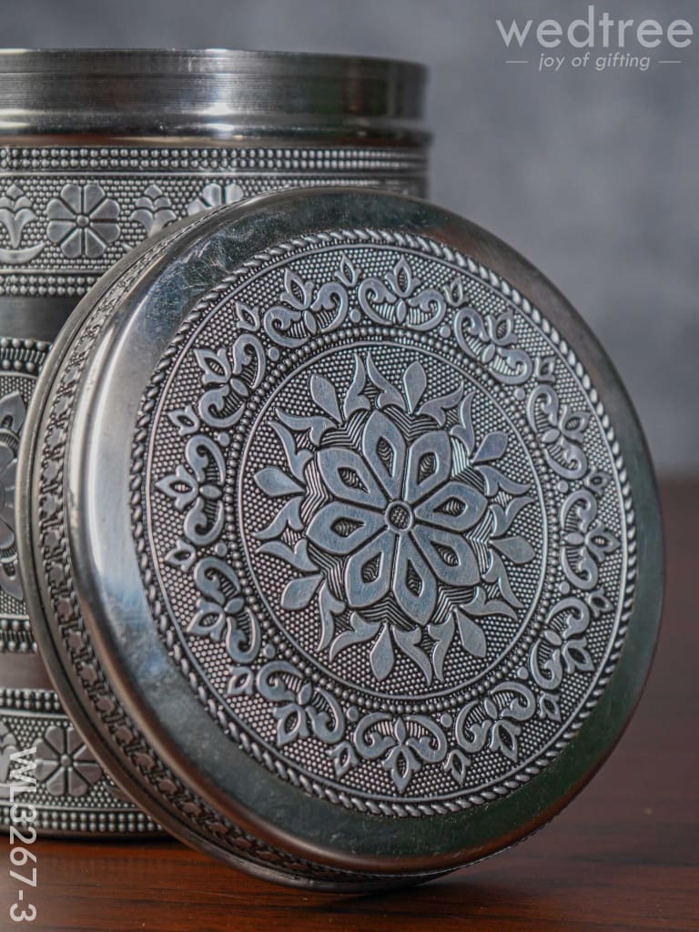 Silver Oxidized Dabba - 7 Inch Wl3267-3 Meenakari Containers