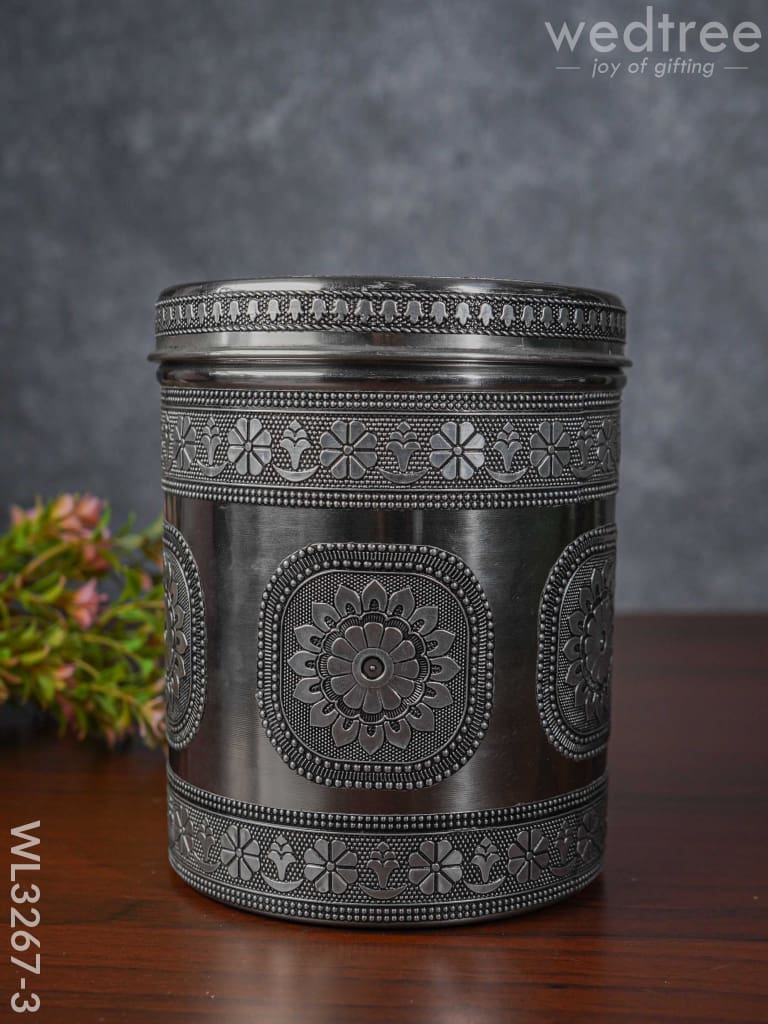 Silver Oxidized Dabba - 7 Inch Wl3267-3 Meenakari Containers