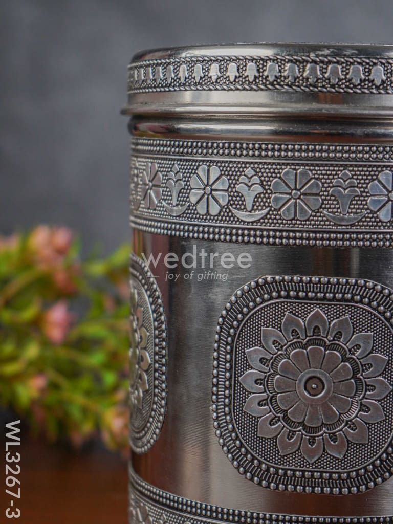 Silver Oxidized Dabba - 7 Inch Wl3267-3 Meenakari Containers