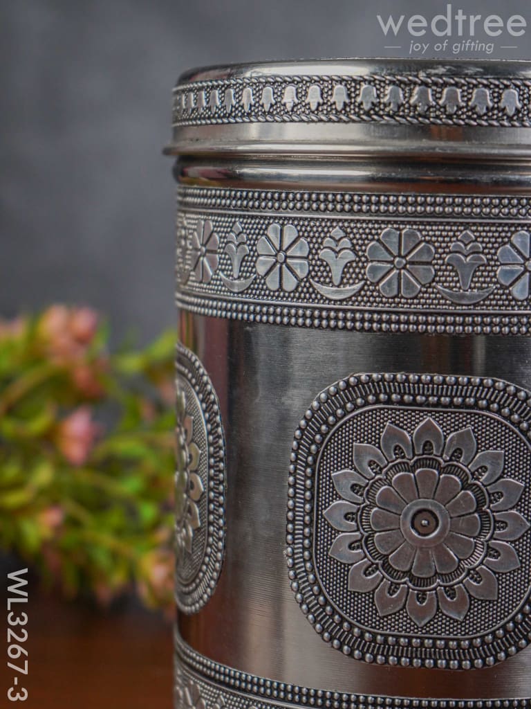 Silver Oxidized Dabba - 7 Inch Wl3267-3 Meenakari Containers