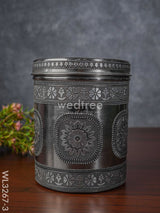 Silver Oxidized Dabba - 7 Inch Wl3267-3 Meenakari Containers