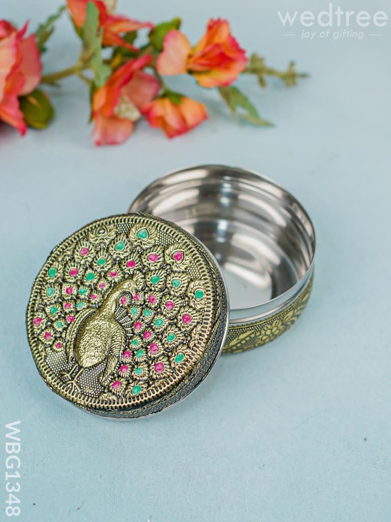 Stainless Steel Box With Peacock Design - Wbg1348 Containers And Poori Boxes