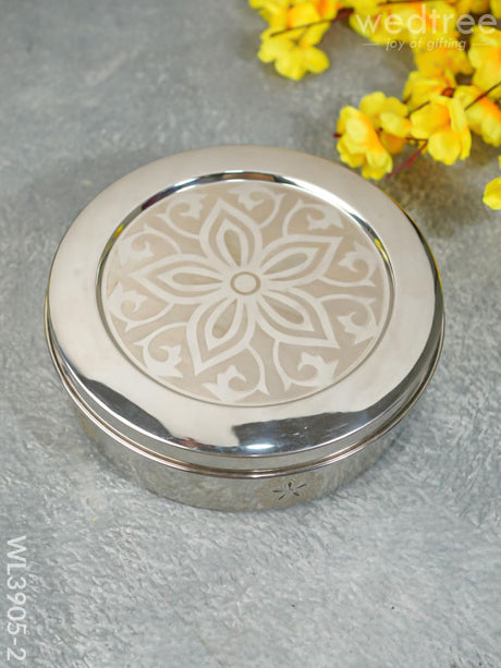 Stainless Steel Poori Box With Floral Prints - Wl3905 Medium Dining Essentials