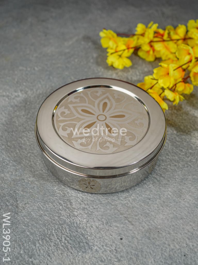 Stainless Steel Poori Box With Floral Prints - Wl3905 Small Dining Essentials