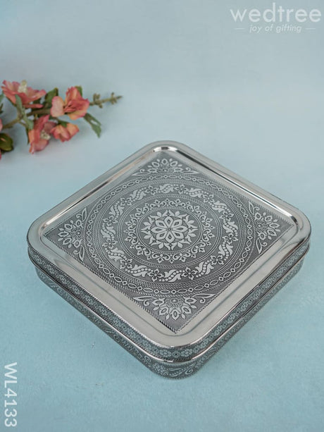 Stainless Steel Silver Oxidised Masala Box - Wl4133 Containers And Poori Boxes