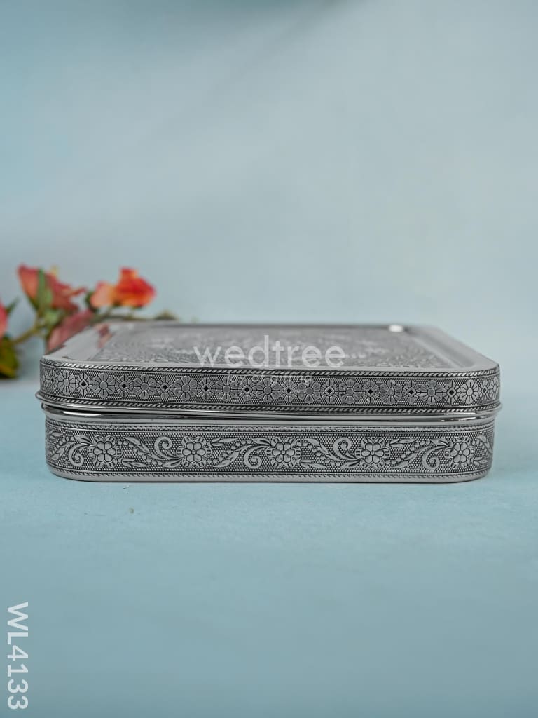 Stainless Steel Silver Oxidised Masala Box - Wl4133 Containers And Poori Boxes