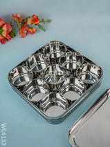 Stainless Steel Silver Oxidised Masala Box - Wl4133 Containers And Poori Boxes