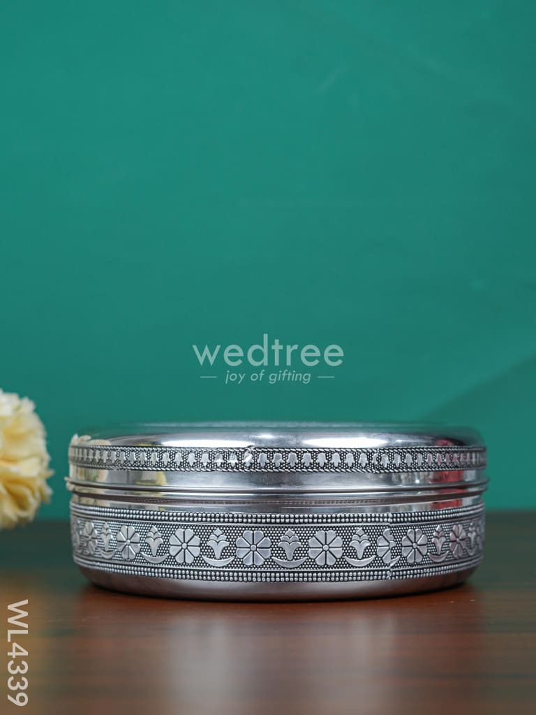 Stainless Steel Silver Oxidised Masala Box - Wl4339 Containers And Poori Boxes