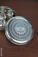 Stainless Steel Silver Oxidised Masala Box - Wl4339 Containers And Poori Boxes