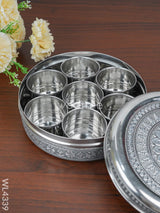 Stainless Steel Silver Oxidised Masala Box - Wl4339 Containers And Poori Boxes