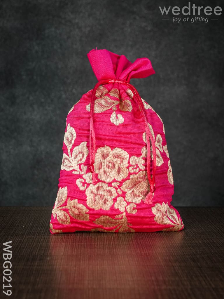 String Bag With Golden Floral Prints -6 X 9 Inches - Wbg0219 Bags