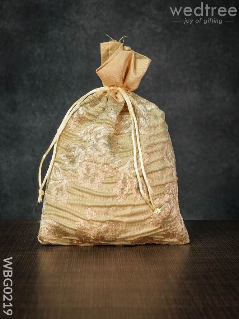 String Bag With Golden Floral Prints -6 X 9 Inches - Wbg0219 Bags