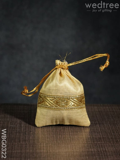 String Bag With Golden Zari Work - 3 X 4 Inches Wbg0322 Bags