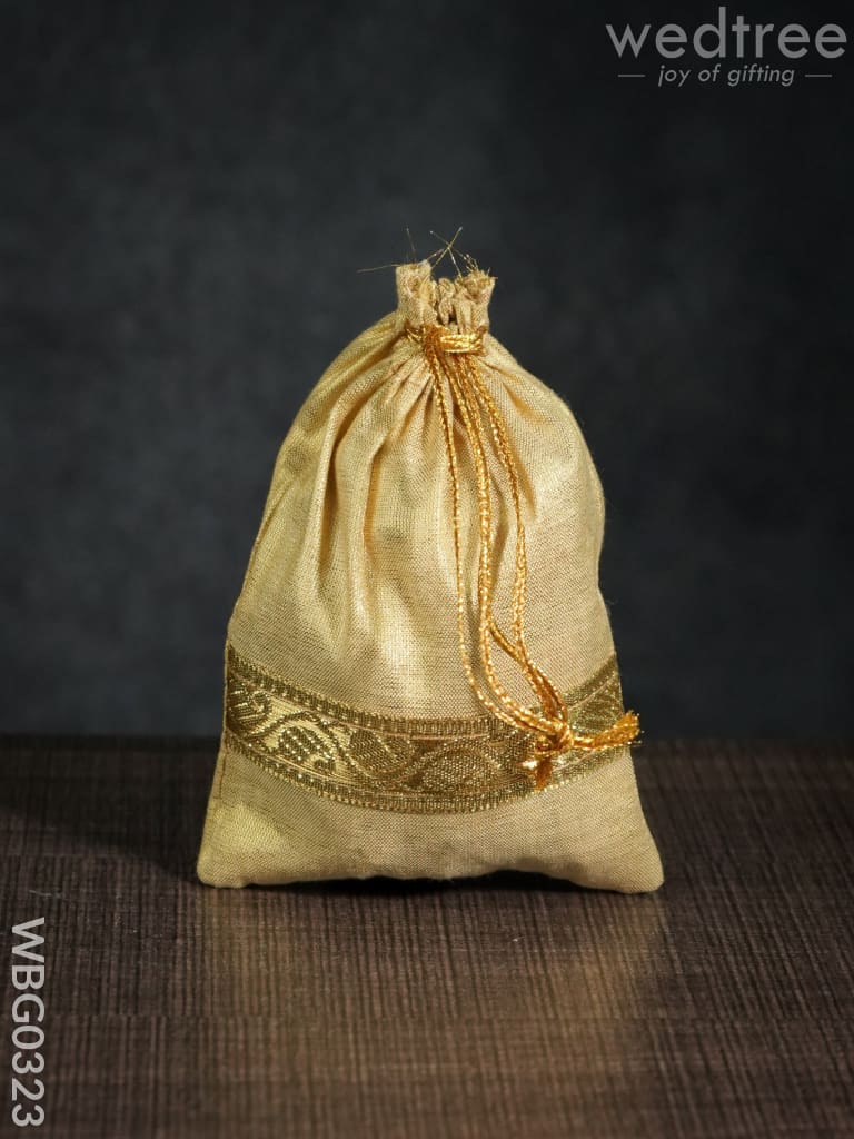 String Bag With Golden Zari Work - 4 X 5Inches Wbg0323 Bags