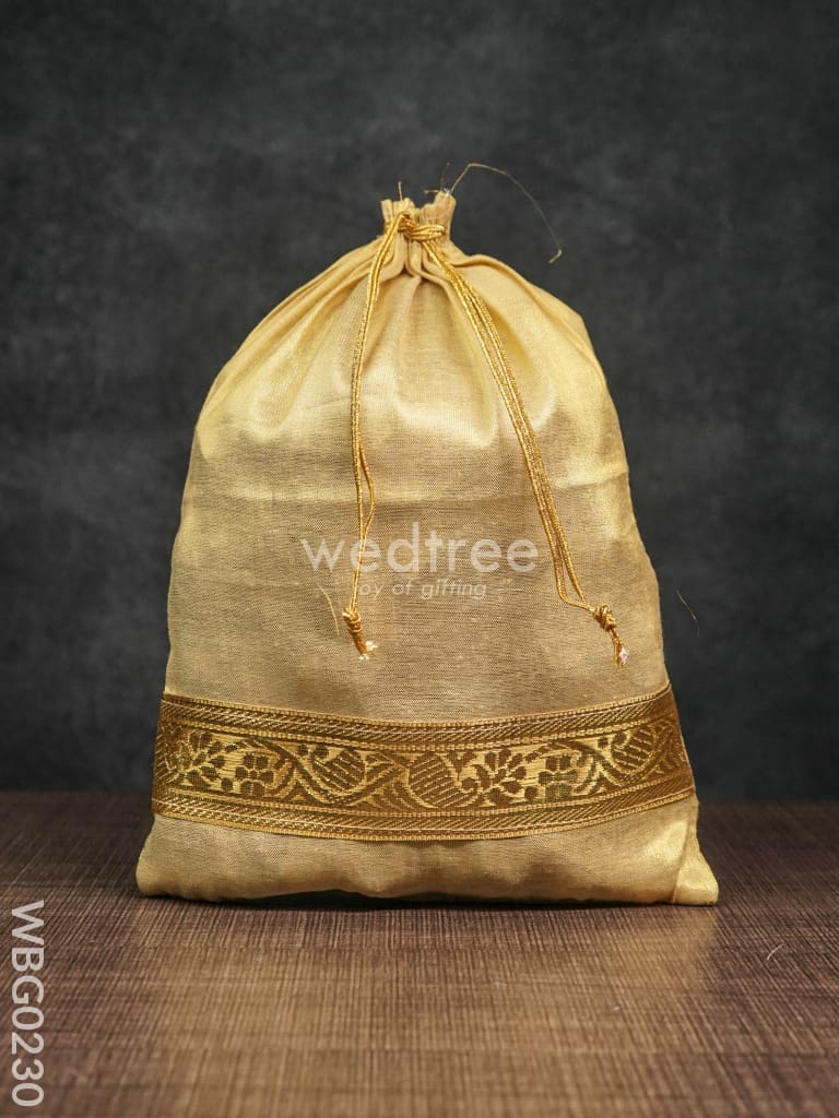 String Bag With Golden Zari Work - 8 X 11 Inches Wbg0230 Bags