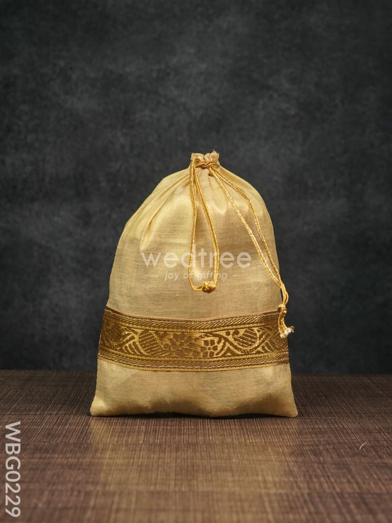 String Bag With Golden Zari Work - 6 X 9 Inches Wbg0229 Bags