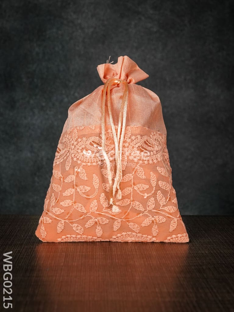 String Bag With Mango Design Embroidery -6 X 9 Inches - Wbg0215 Bags