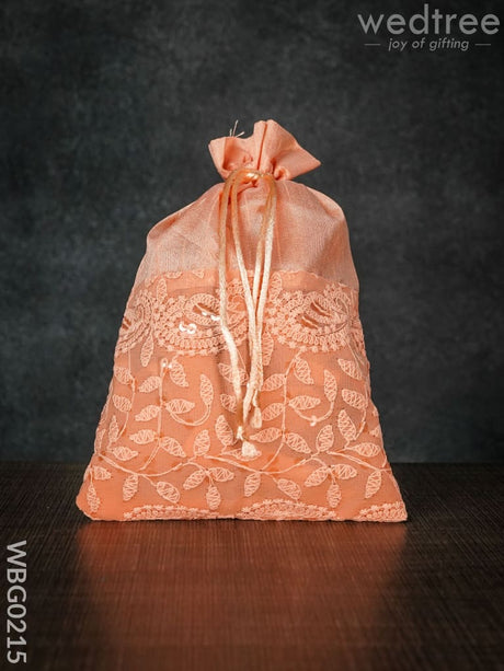 String Bag With Mango Design Embroidery -6 X 9 Inches - Wbg0215 Bags