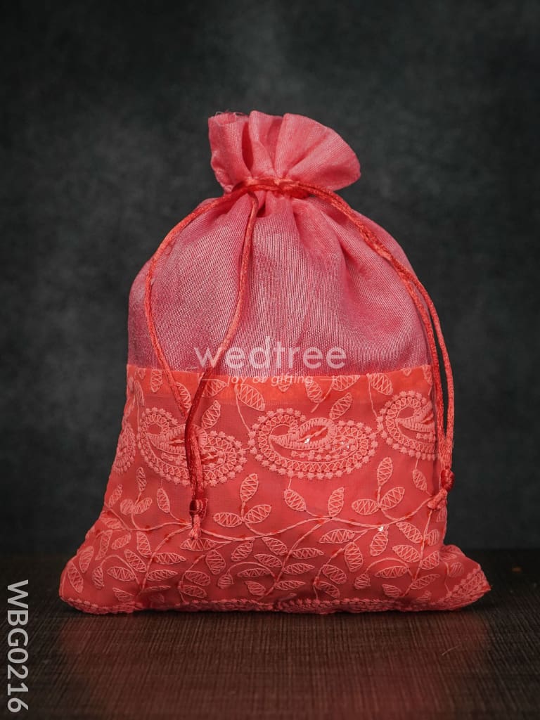 String Bag With Mango Design Embroidery Work - 8 X 11 Inches Wbg0216 Bags