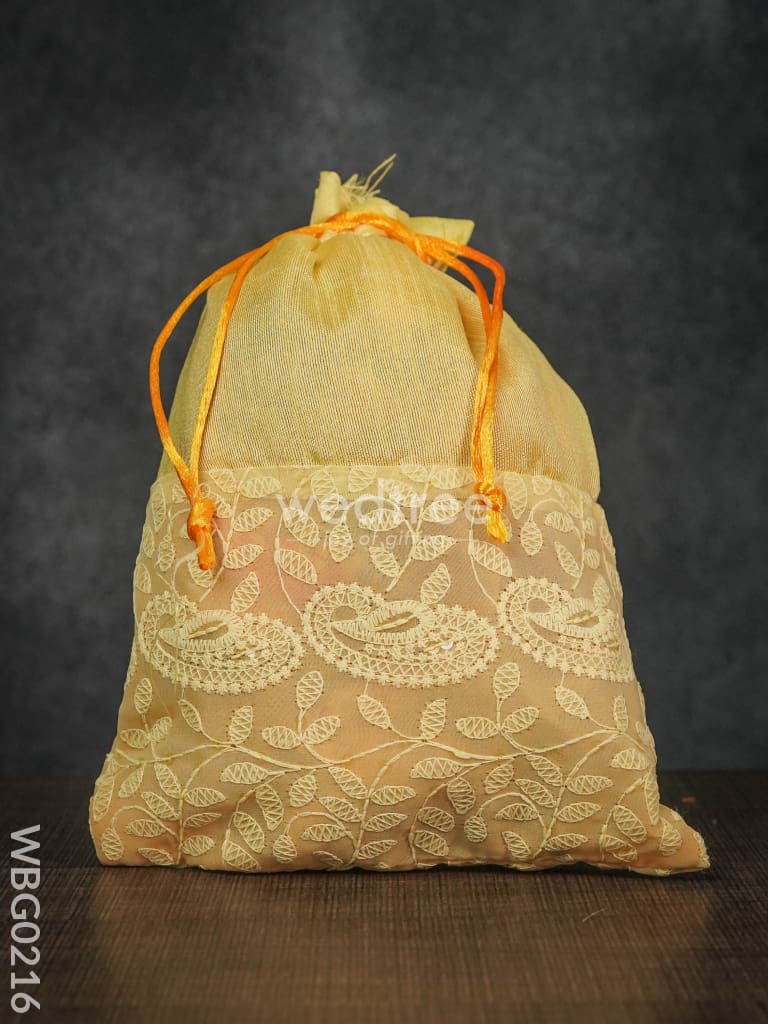 String Bag With Mango Design Embroidery Work - 8 X 11 Inches Wbg0216 Bags