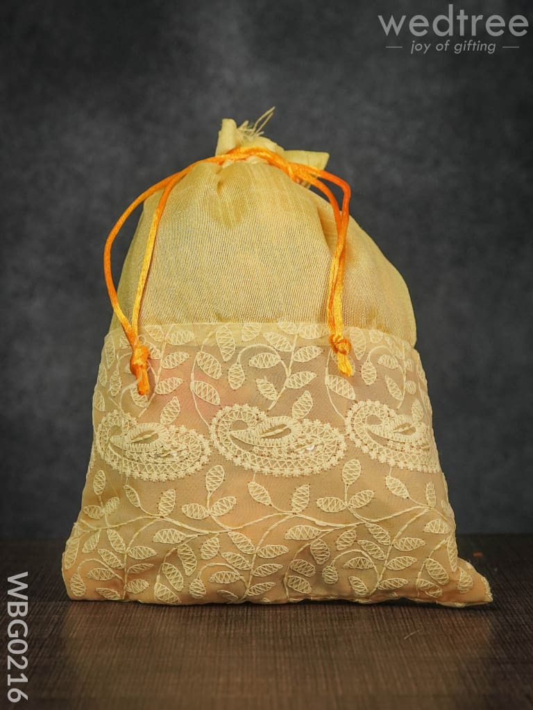 String Bag With Mango Design Embroidery Work - 8 X 11 Inches Wbg0216 Bags