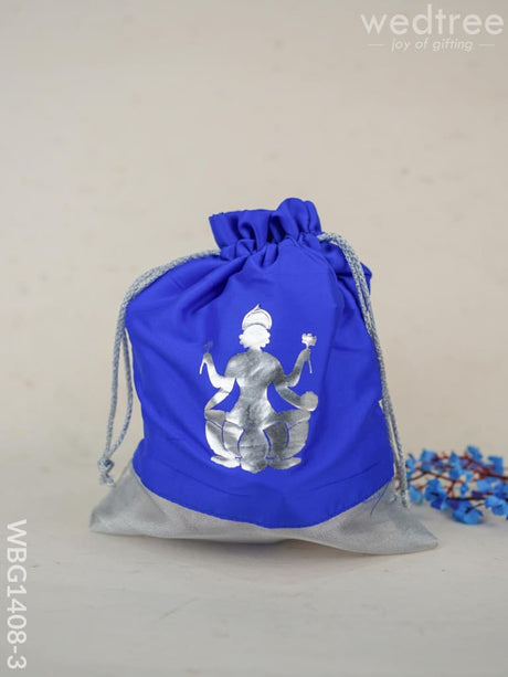 Potli Bag With Lakshmi Motive - Wbg1408 Blue Bags