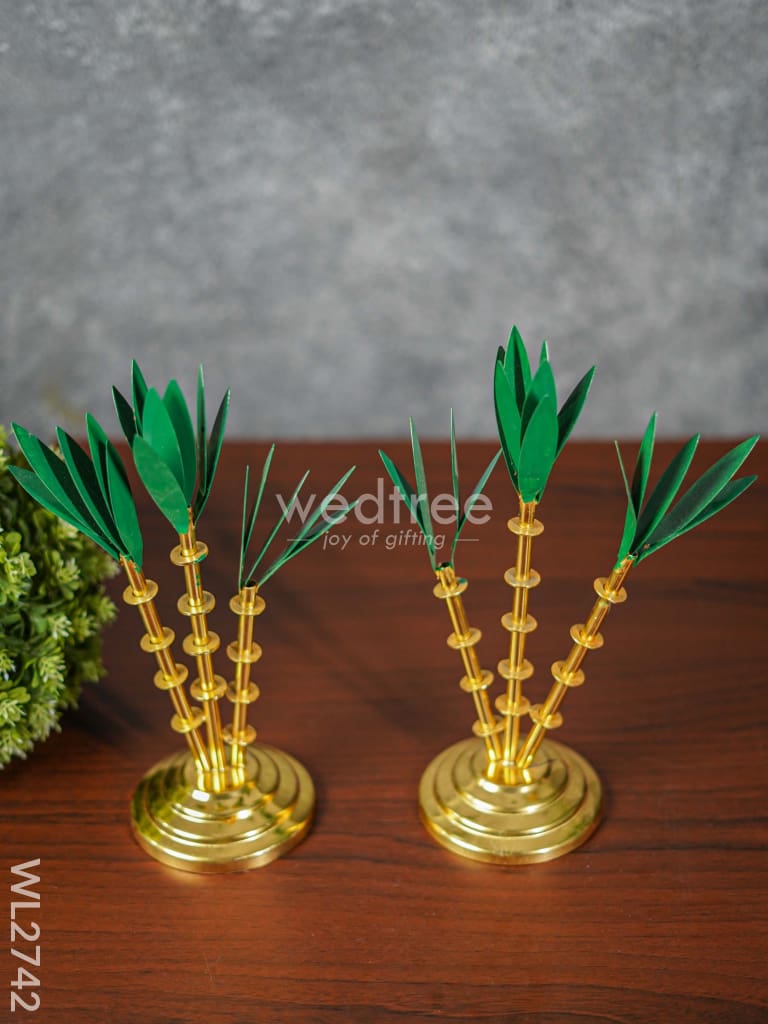 German Silver Sugar Cane Tree - Set Of 2 Wl2742 Pooja Utility