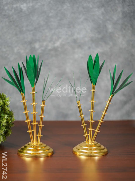 German Silver Sugar Cane Tree - Set Of 2 Wl2742 Pooja Utility