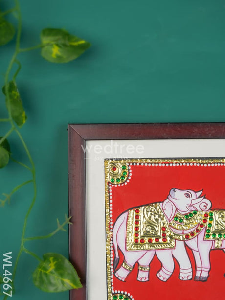 Tanjore Art Photo Frame - Elephant & Cow Wl4667 Painting