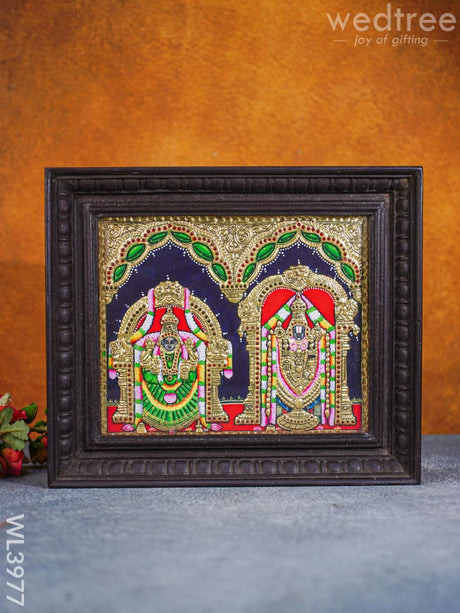 Tanjore Painting - Balaji & Padmavathi 10 X 12 Inch Flat [Gold Foil] Wl3977