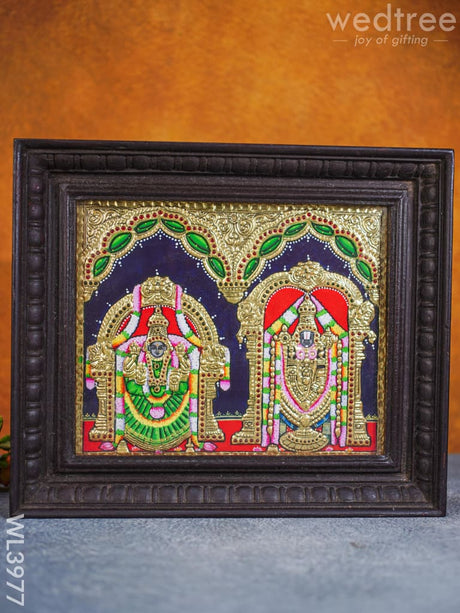 Tanjore Painting - Balaji & Padmavathi 10 X 12 Inch Flat [Gold Foil] Wl3977