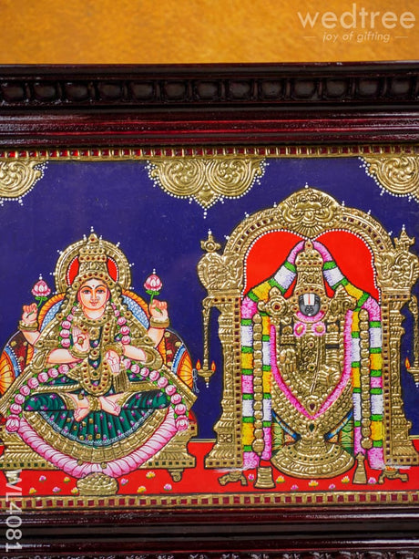 Tanjore Painting - Balaji-Padmavathi 15 X 12 Inch Flat [Gold Foil] Wl4081