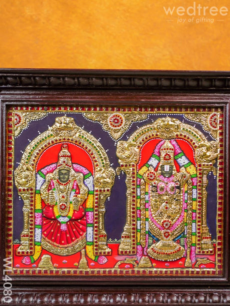 Tanjore Painting - Balaji-Padmavathi 15 X 12 Inch Semi Embossed Wl4080