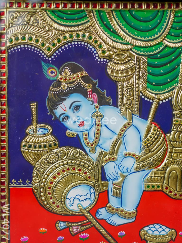 Tanjore Painting - Butter Krishna 12 X 10 Inch Flat [Gold Foil] Wl4077