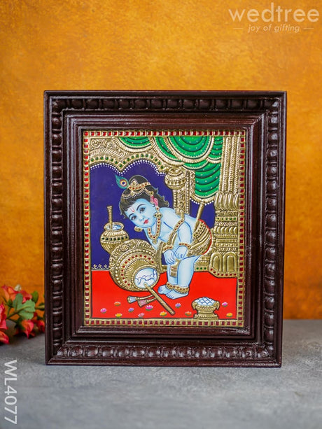 Tanjore Painting - Butter Krishna 12 X 10 Inch Flat [Gold Foil] Wl4077