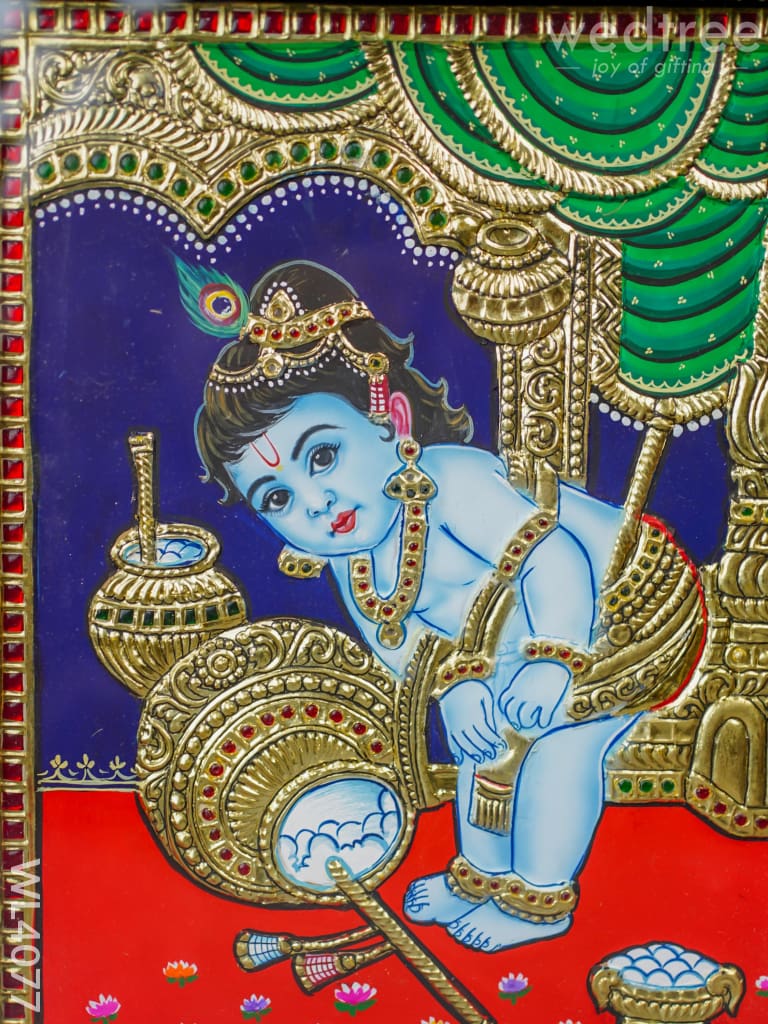 Tanjore Painting - Butter Krishna 12 X 10 Inch Flat [Gold Foil] Wl4077