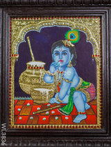 Tanjore Painting - Butter Krishna (Semi Embossed) 12X10 Inch Wl3836