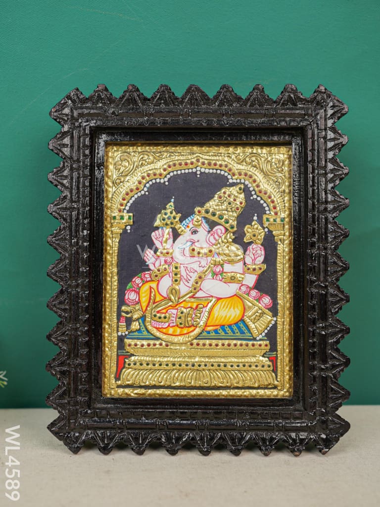 Tanjore Painting Chettinad Frame - Ganesha Flat (Gold Foil) - 8 X 6 Inch Wl4589