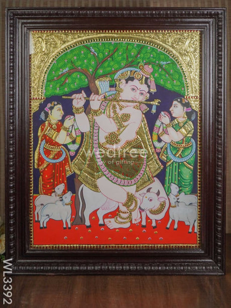 Tanjore Painting - Semi Embossed Flute Krishna 30 X 24 Inch Wl3392 Painting