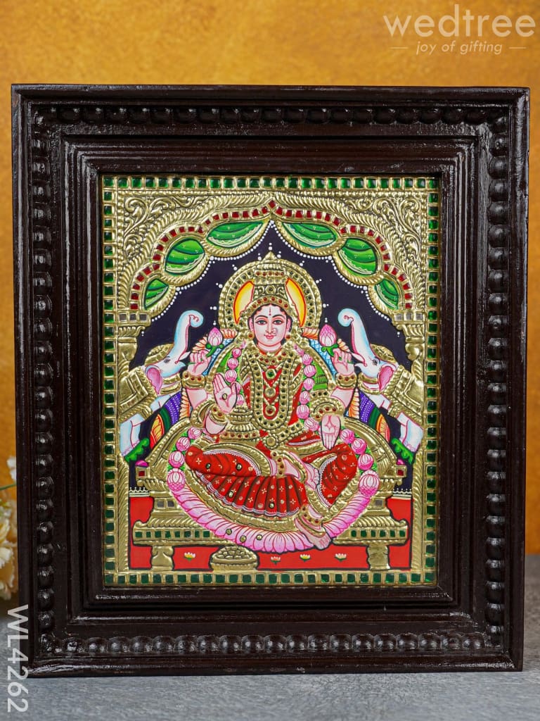 Tanjore Painting - Gajalakshmi 12 X 10 Inch Flat [Gold Foil] Wl4262