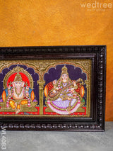 Tanjore Painting - Gajalakshmi-Ganesha-Saraswathi 24 X 10 Inch Flat [Gold Foil] Wl4083