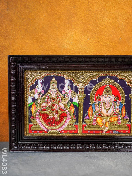 Tanjore Painting - Gajalakshmi-Ganesha-Saraswathi 24 X 10 Inch Flat [Gold Foil] Wl4083