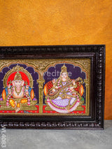 Tanjore Painting - Gajalakshmi-Ganesha-Saraswathi 24 X 10 Inch Flat [Gold Foil] Wl4083