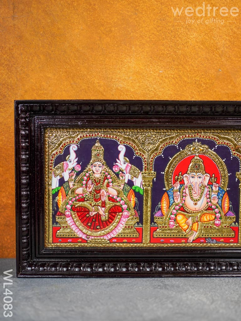 Tanjore Painting - Gajalakshmi-Ganesha-Saraswathi 24 X 10 Inch Flat [Gold Foil] Wl4083