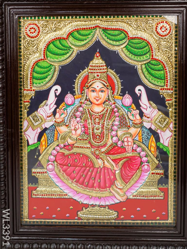 Tanjore Painting Gajalakshmi (Semi Embossed)- 24 X 18 Inch - Wl3391