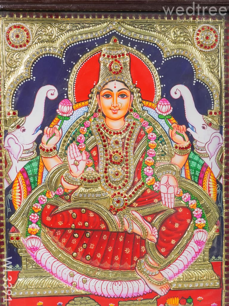 Tanjore Painting Gajalakshmi (Semi Embossed)- 24 X 18 Inch - Wl3391