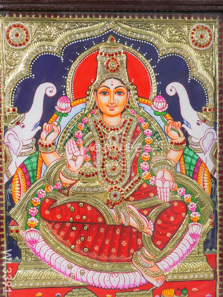 Tanjore Painting Gajalakshmi (Semi Embossed)- 24 X 18 Inch - Wl3391