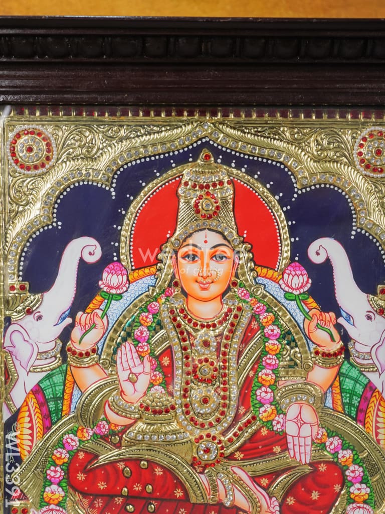 Tanjore Painting Gajalakshmi (Semi Embossed)- 24 X 18 Inch - Wl3391