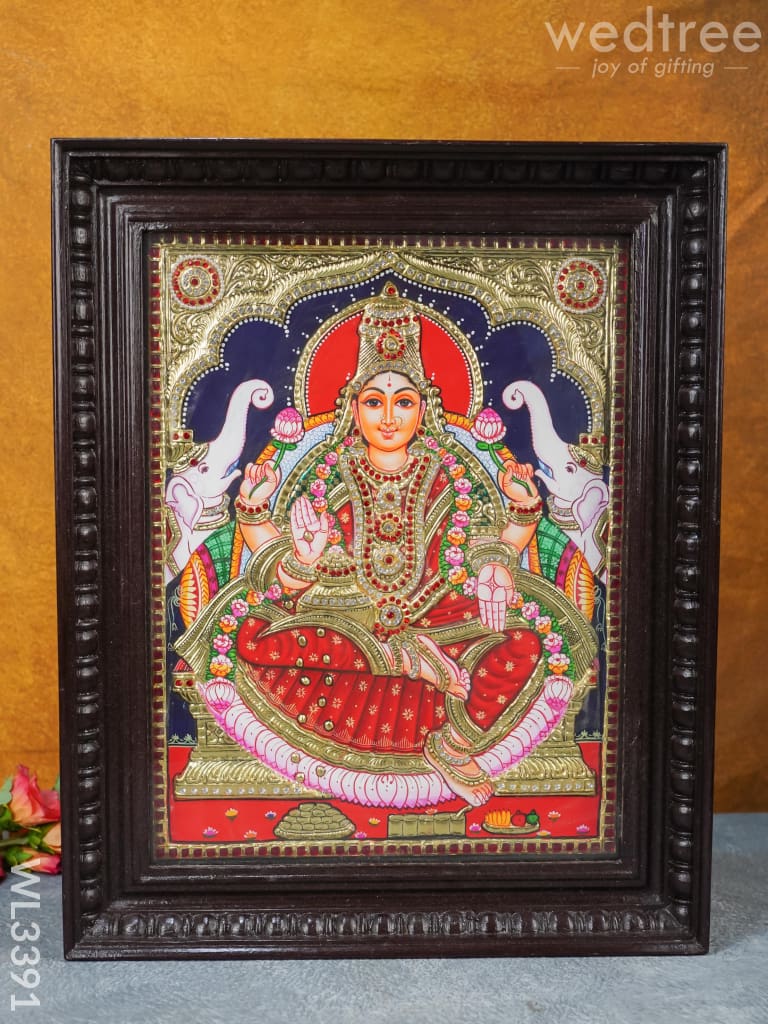 Tanjore Painting Gajalakshmi (Semi Embossed)- 24 X 18 Inch - Wl3391