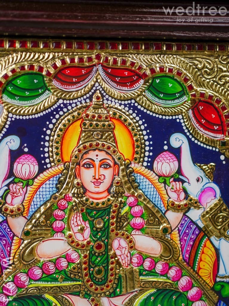 Tanjore Painting - Galajalakshmi 12 X 10 Inch Flat [Gold Foil] Wl3971